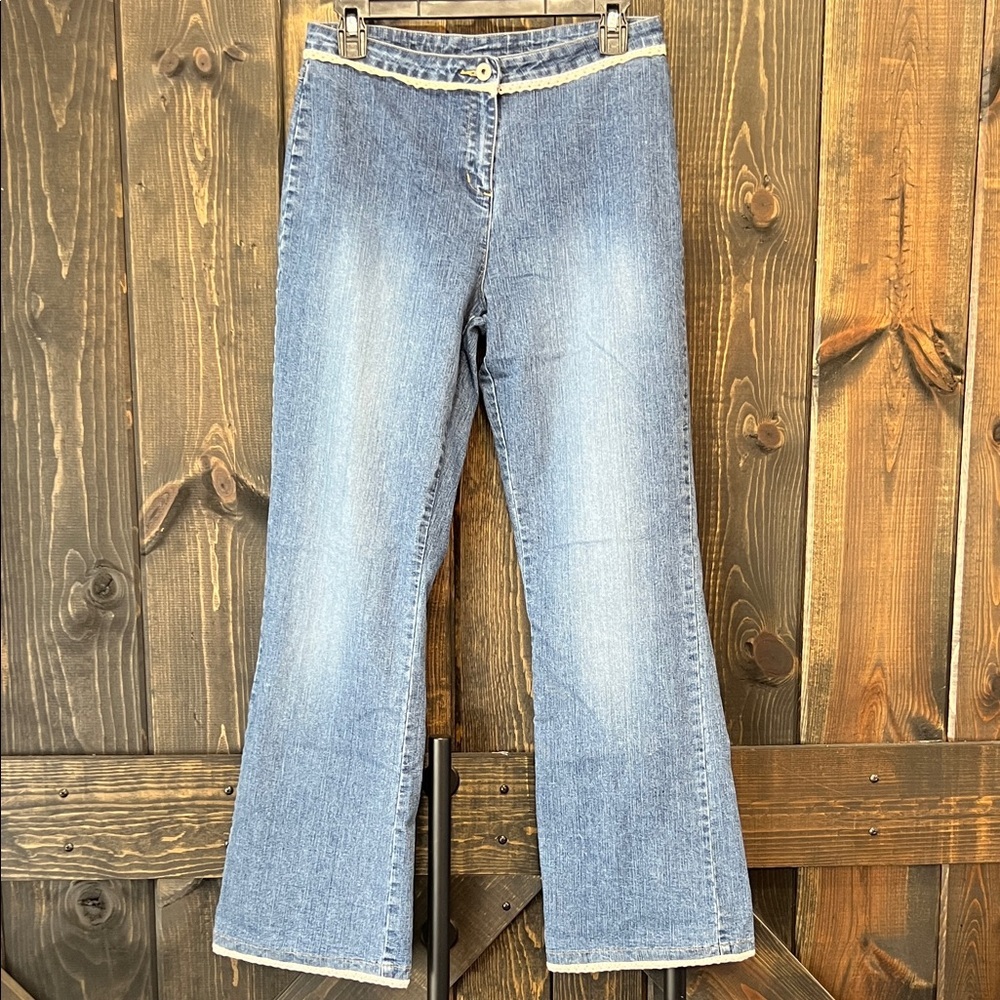 Vtg Carolina Blues Y2K Bootcut Jeans 6 Lace‎ Trim Split Hem Denim Boho Festival